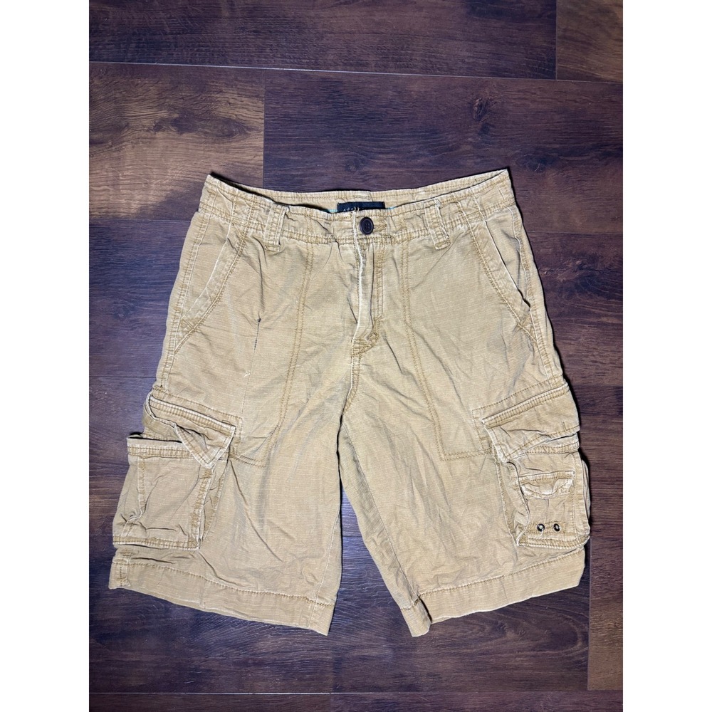 Aeropostale Mens Tan Khaki Ripstop Cargo Shorts Utility Casual 31 Waist